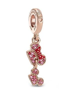 Pandora 14K Rose Gold Plated CZ Disney Parks Minnie & Mickey Dangle NEW